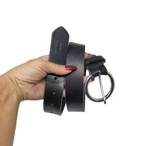 Mens Diesel Black Italian Genuine Leather Belt Sz S Logo‎ Embossed Silver O-Ring